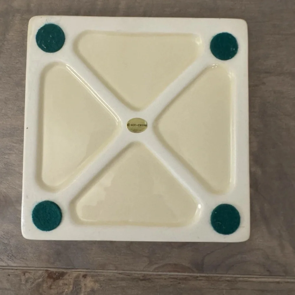 VTG Cottagecore‎ Painted Apple Sakura China Co Ceramic Square Trivet Checkered